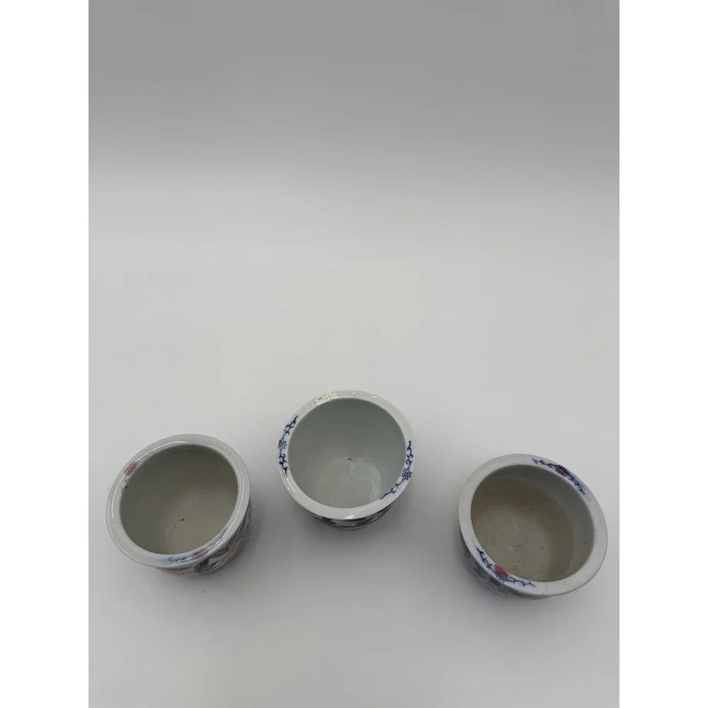 Vintage Trio‎ of Mini Chinoiserie Porcelain Planter Floral 3